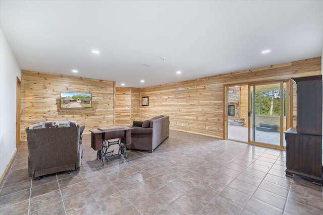 32305 Little E Lake Rd, Bigfork, MN 56628 - living room featuring wood walls and recessed lighting