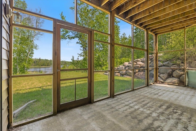 32305 Little E Lake Rd, Bigfork, MN 56628 - unfurnished sunroom with a water view