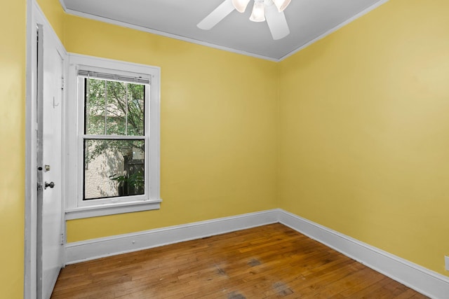 3553 Dupont Ave S, Minneapolis, MN 55408 - spare room featuring hardwood / wood-style floors, crown molding, baseboards, and a ceiling fan