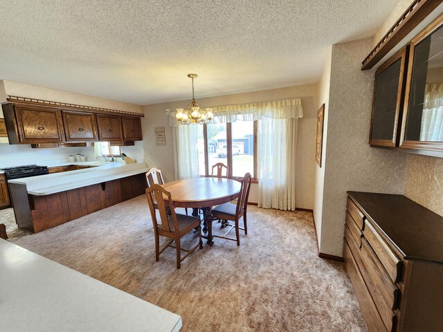 25 3rd Ave NE, Plainview, MN 55964 - dining space with a chandelier, a textured ceiling, light colored carpet, and a textured wall