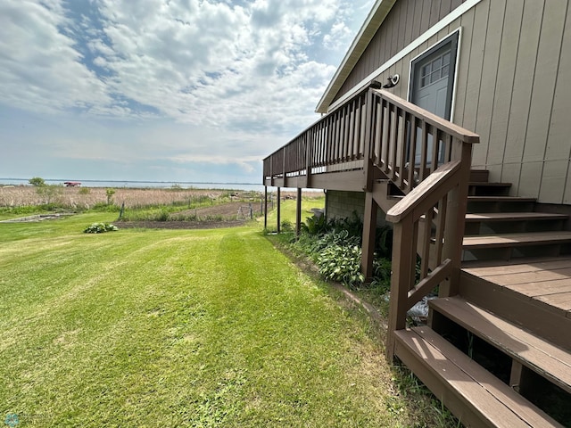 44556 Mcgowan Estates Rd, Rush Lake Twp, MN 56571 - view of green lawn featuring a wooden deck and stairs