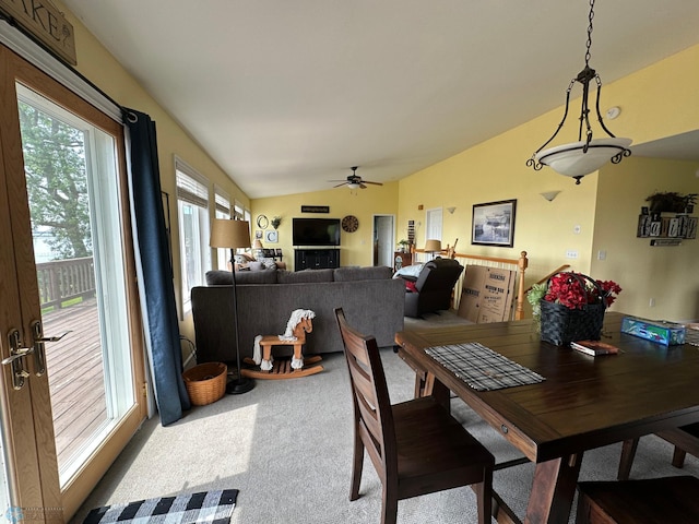44556 Mcgowan Estates Rd, Rush Lake Twp, MN 56571 - carpeted dining area featuring plenty of natural light, vaulted ceiling, and ceiling fan