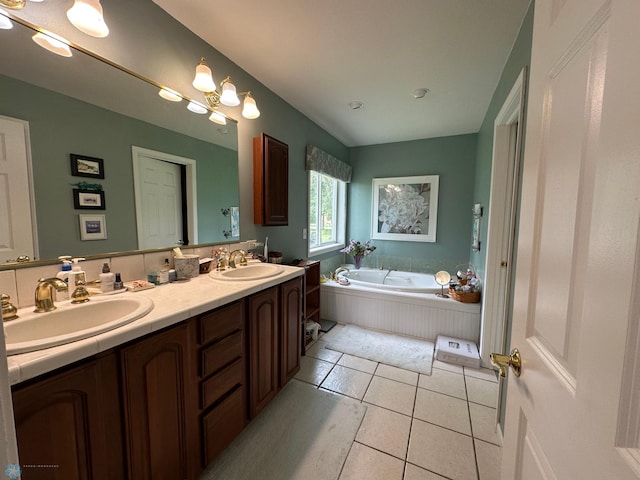 44556 Mcgowan Estates Rd, Rush Lake Twp, MN 56571 - full bath with double vanity, tile patterned floors, and a bath