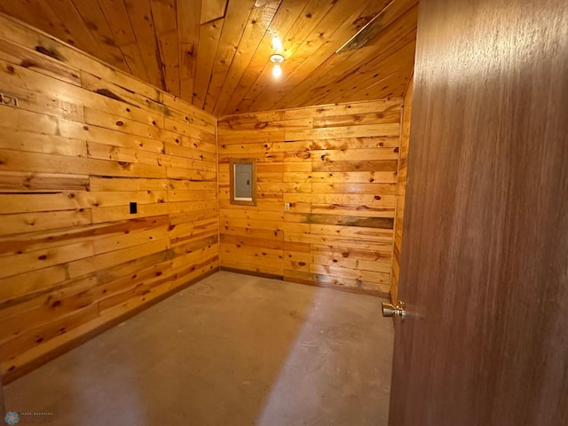 44556 Mcgowan Estates Rd, Rush Lake Twp, MN 56571 - spare room featuring wooden walls, concrete flooring, and wooden ceiling