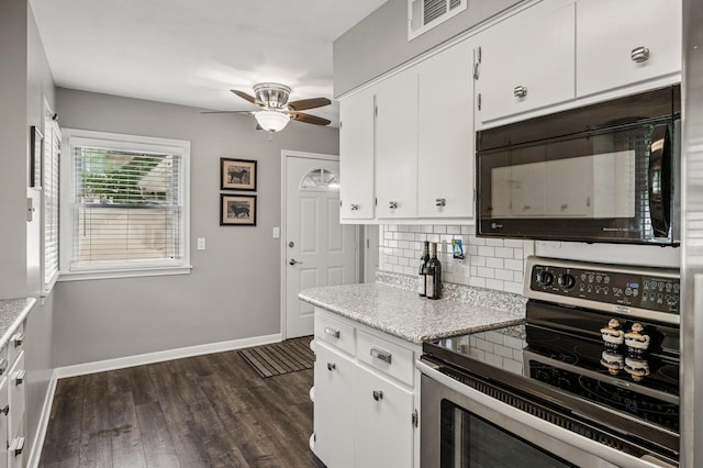 611 Sumter Ave S, Golden Valley, MN 55426 - kitchen featuring electric stove, black microwave, a ceiling fan, decorative backsplash, and light countertops
