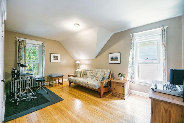 1311 Monroe St NE, Minneapolis, MN 55413 - bedroom with wood-type flooring, baseboards, and lofted ceiling