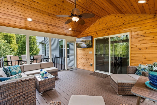 8607 Portage Ln E, Shakopee, MN 55379 - wooden deck with an outdoor living space and ceiling fan
