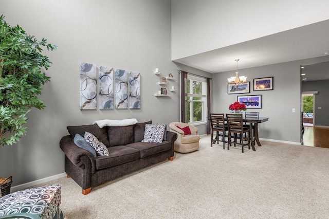 8607 Portage Ln E, Shakopee, MN 55379 - living area with a chandelier, carpet, plenty of natural light, and baseboards