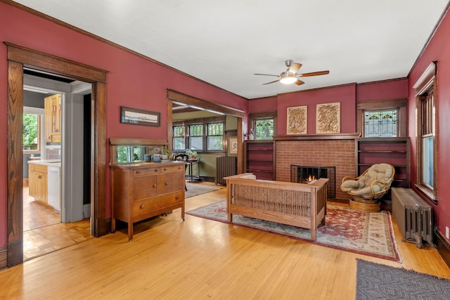 2441 Grand Ave S, Minneapolis, MN 55405 - living room with radiator, a ceiling fan, healthy amount of natural light, light wood-type flooring, and ornamental molding