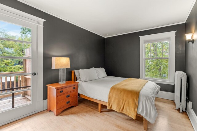 2441 Grand Ave S, Minneapolis, MN 55405 - bedroom featuring radiator, crown molding, and light wood-style floors
