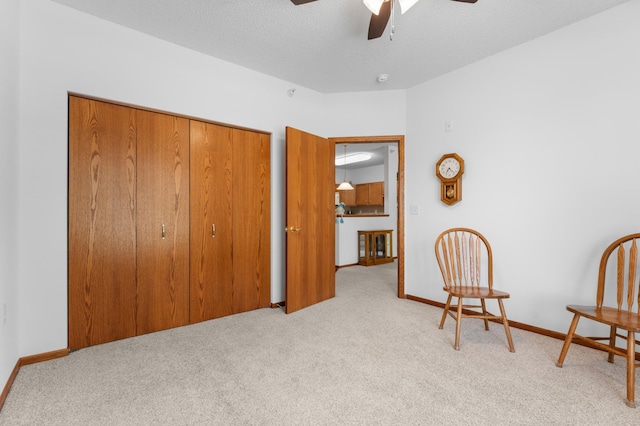 1880 3rd Ave NW Unit 202, Rochester, MN 55901 - living area with a ceiling fan, carpet floors, baseboards, and a textured ceiling