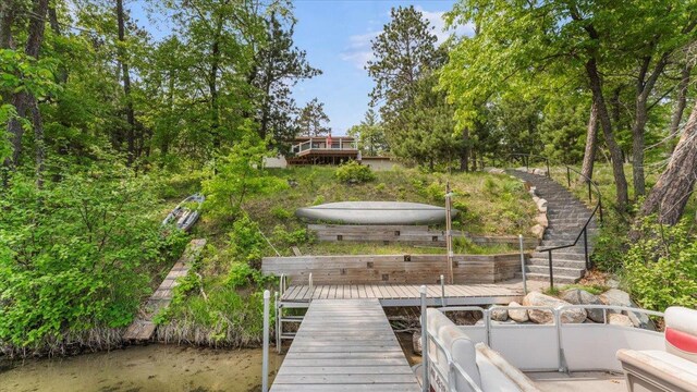 13956 Hardy Lake Rd SW, Pillager, MN 56473 - dock area featuring stairway