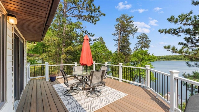13956 Hardy Lake Rd SW, Pillager, MN 56473 - deck with a water view and outdoor dining space