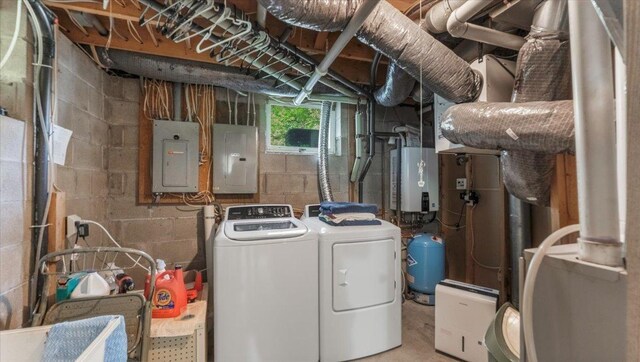 13956 Hardy Lake Rd SW, Pillager, MN 56473 - washroom with electric panel and washing machine and dryer
