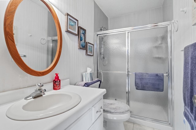 4910 Upper 148th Ct, Apple Valley, MN 55124 - full bath featuring vanity, a stall shower, tile patterned floors, and a textured ceiling