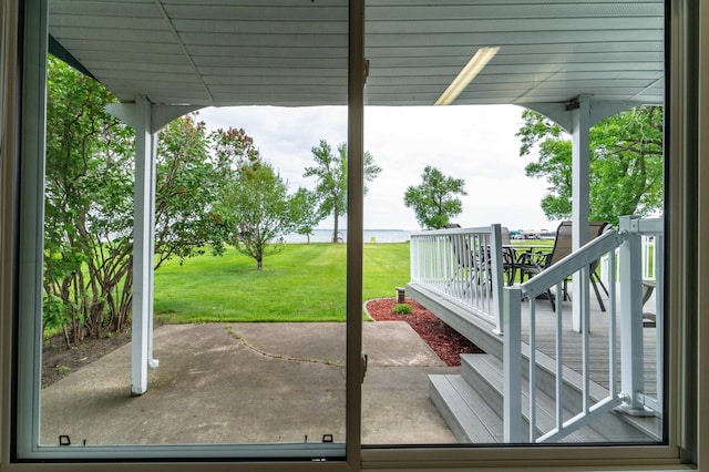 27326 Cloverleaf Ln, Everts Twp, MN 56515 - view of patio / terrace featuring a water view