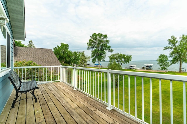 27326 Cloverleaf Ln, Everts Twp, MN 56515 - wooden deck featuring a water view and a yard