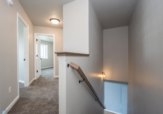 7364 27th St S, Fargo, ND 58104 - corridor with an upstairs landing, carpet flooring, and baseboards