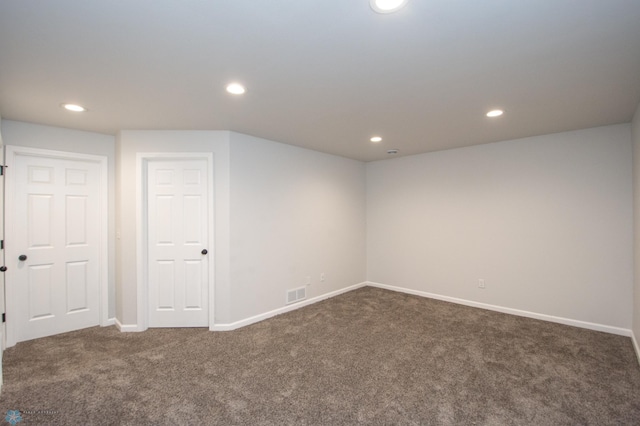 7364 27th St S, Fargo, ND 58104 - basement with dark carpet, recessed lighting, and baseboards