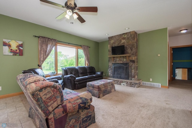 11905 Hunter Dr, Lake Park Twp, MN 56554 - living room with a fireplace, ceiling fan, and baseboards