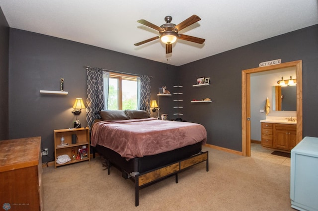 11905 Hunter Dr, Lake Park Twp, MN 56554 - bedroom with a sink, light carpet, ensuite bath, and ceiling fan