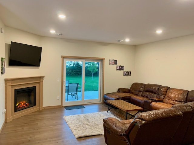 1504 3rd Ave N, Cold Spring, MN 56320 - living area featuring wood finished floors, a glass covered fireplace, and recessed lighting