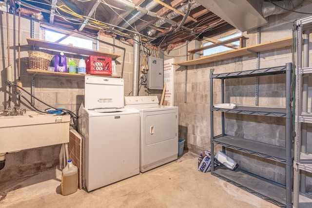 687 Jenks Ave, Saint Paul, MN 55106 - basement featuring washer and dryer, electric panel, and a sink