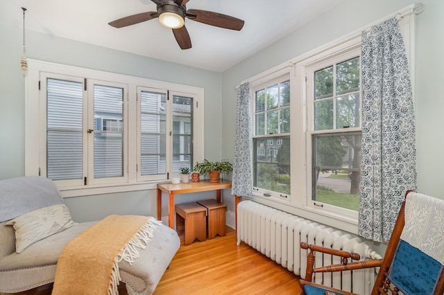 244 Macalester St, Saint Paul, MN 55105 - sitting room with radiator, wood finished floors, and ceiling fan