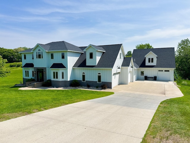 1207 Martin St, Fergus Falls, MN 56537 - modern inspired farmhouse featuring concrete driveway, a front yard, board and batten siding, roof with shingles, and a garage