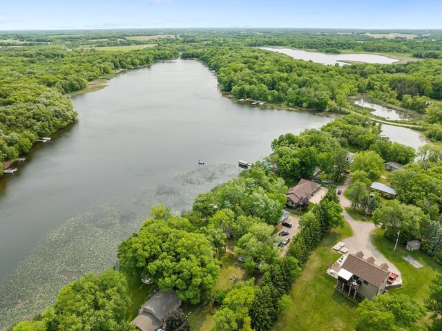 597 Emmet Rd, Lynden Twp, MN 55320 - drone / aerial view of a large body of water and a heavily wooded area