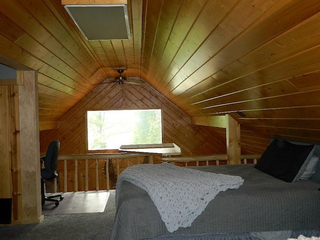 3749 Grizzly Ln, Barnum Twp, MN 55707 - bedroom with wood ceiling, vaulted ceiling, and wood walls