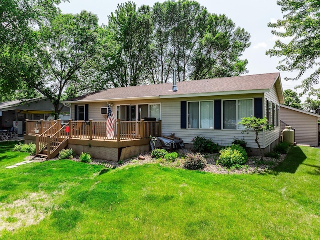 3832 Norris Ave NW, French Lake Twp, MN 55302 - view of front of house with a wooden deck, a front yard, and roof with shingles