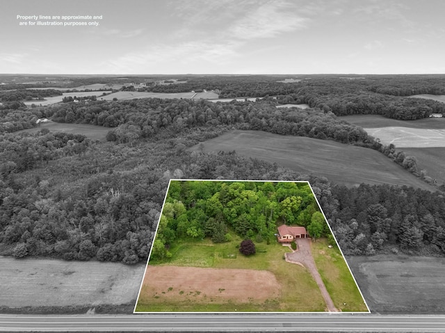 544 22nd St, Sioux Creek Twp, WI 54728 - aerial view of property's location with a heavily wooded area and property boundaries highlighted