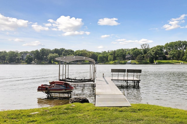 7469 Fernbrook Ln N, Maple Grove, MN 55311 - dock featuring boat lift and a water view