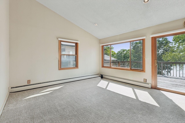 7469 Fernbrook Ln N, Maple Grove, MN 55311 - carpeted empty room featuring lofted ceiling, a textured ceiling, and recessed lighting