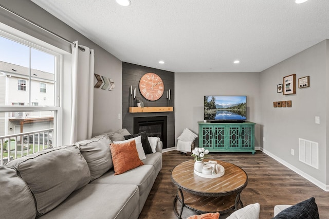 7363 146th Xing NW, Ramsey, MN 55303 - living room with wood finished floors, a fireplace, recessed lighting, and a textured ceiling