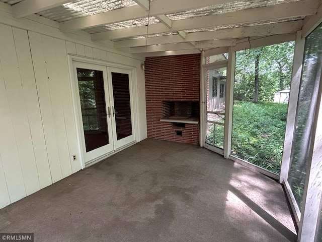11209 Oak Ridge Ln W, Minnetonka, MN 55305 - unfurnished sunroom featuring french doors, beam ceiling, and healthy amount of natural light