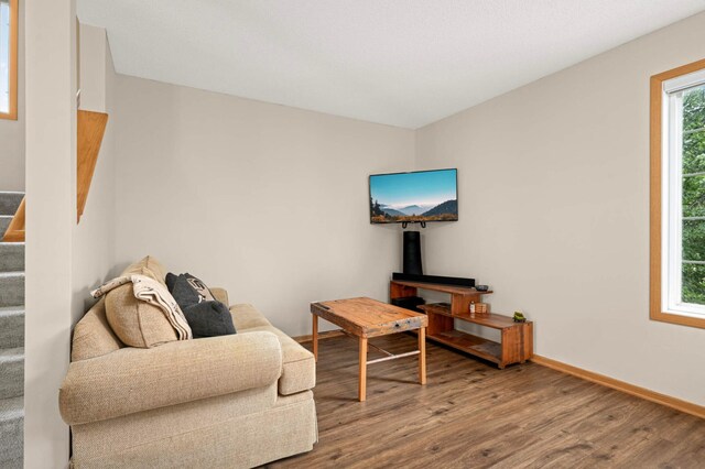 15524 Float Ln, Apple Valley, MN 55124 - living area featuring wood finished floors and stairway