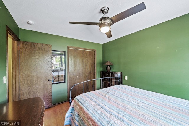 6316 15th Ave S, Richfield, MN 55423 - bedroom featuring wood finished floors, a closet, and ceiling fan