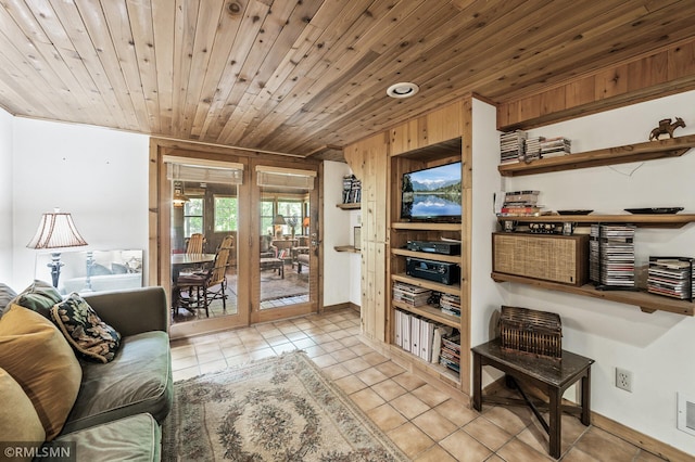 6316 15th Ave S, Richfield, MN 55423 - living room featuring tile patterned flooring, wooden ceiling, baseboards, and french doors