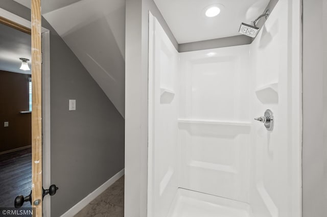 6316 15th Ave S, Richfield, MN 55423 - full bath with a shower, baseboards, and marble look tile flooring