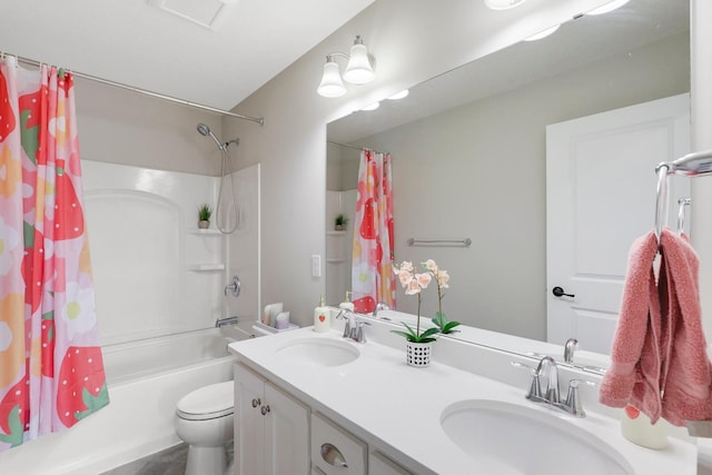 8633 Ambergate Dr, Victoria, MN 55386 - bathroom featuring shower / bathtub combination with curtain and double vanity