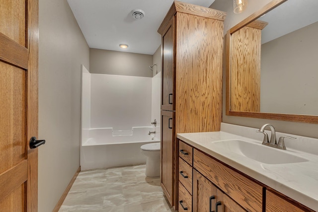 212 Woolgrass Way, Avon, MN 56310 - bathroom featuring toilet, vanity,  shower combination, marble finish flooring, and baseboards