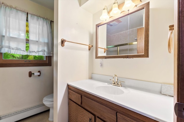 41502 Flink Ave, North Branch, MN 55056 - bathroom with baseboard heating, vanity, and a shower