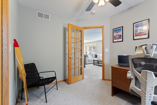 6445 Coryell Ct, Inver Grove Heights, MN 55076 - carpeted office featuring ceiling fan, baseboards, and a textured ceiling
