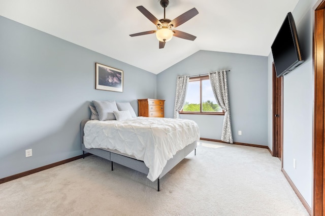 231 Winkler Trl, Cologne, MN 55322 - bedroom with vaulted ceiling, baseboards, light carpet, and ceiling fan