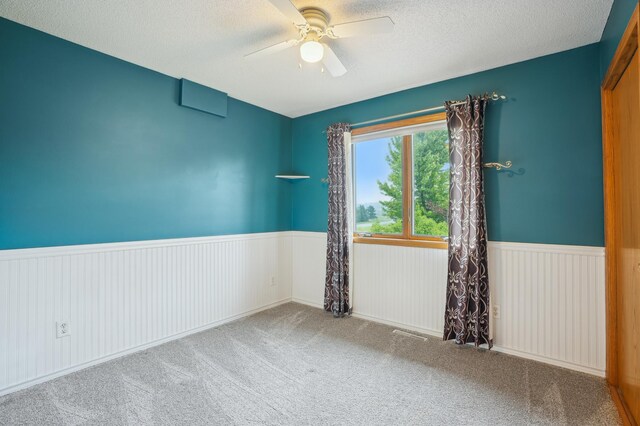 881 217th St, Osceola, WI 54020 - carpeted spare room featuring ceiling fan, wainscoting, and a textured ceiling