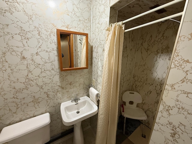 26813 Scenic Byway Rd, Faxon Twp, MN 56011 - full bath with toilet, a shower stall, and a sink