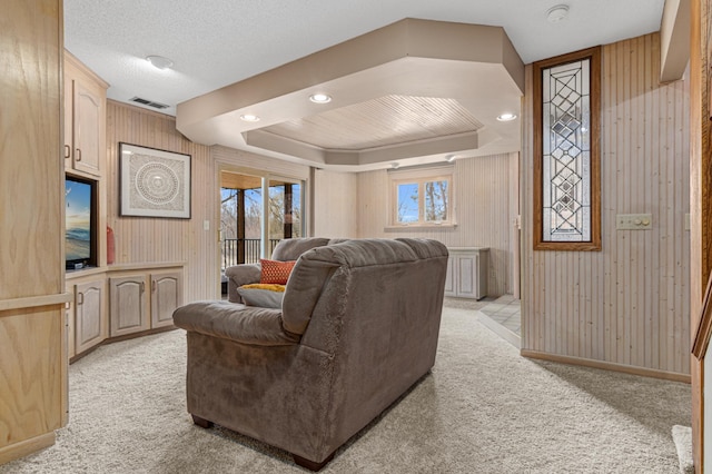 6230 Elm Ridge Cir, Corcoran, MN 55340 - living area with light colored carpet, plenty of natural light, wooden walls, and baseboards
