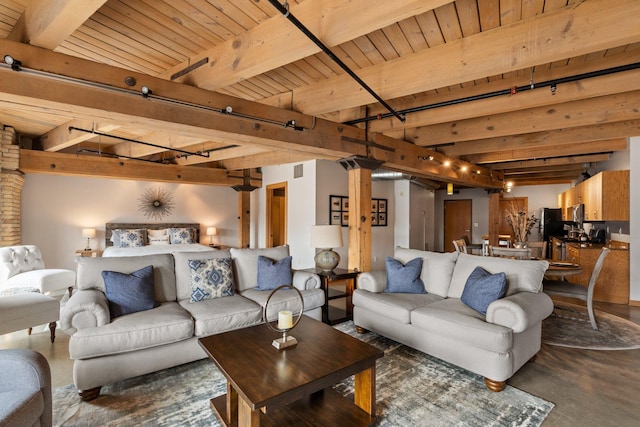 404 Washington Ave N Unit 504, Minneapolis, MN 55401 - living room with wood ceiling with exposed beams and baseboards